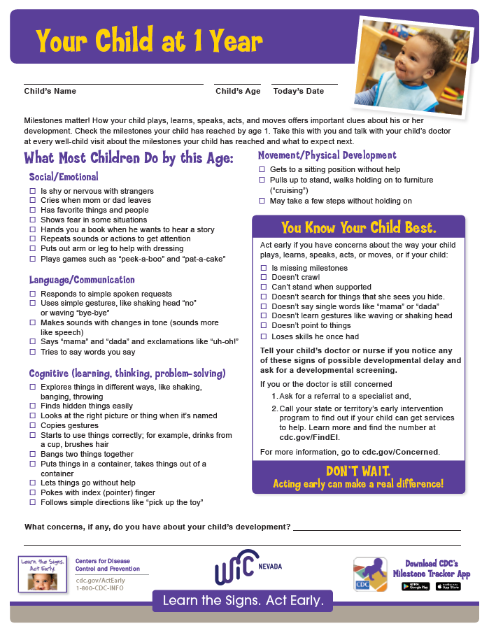 1 Year Old Checklist (English)_v2 Nevada WIC