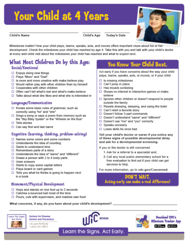 4 Year Old Checklist (English)_v2 | Nevada WIC